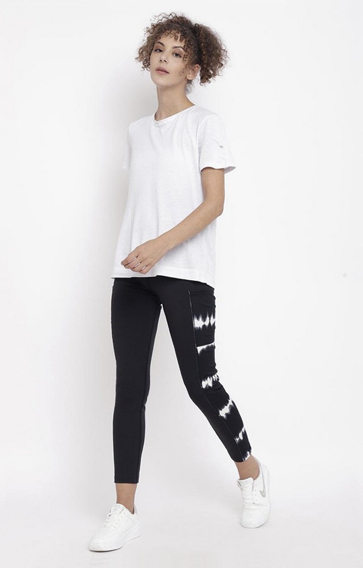 Women's  Black Printed Polyester Tights