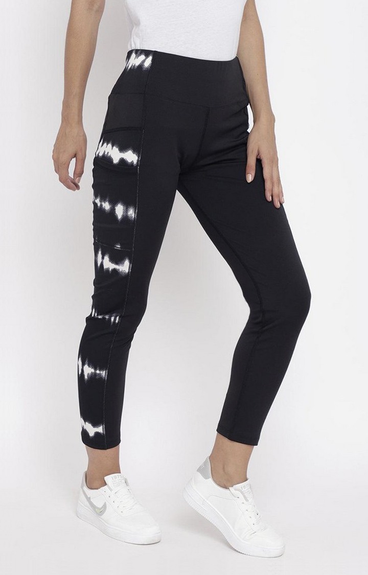 Women's  Black Printed Polyester Tights