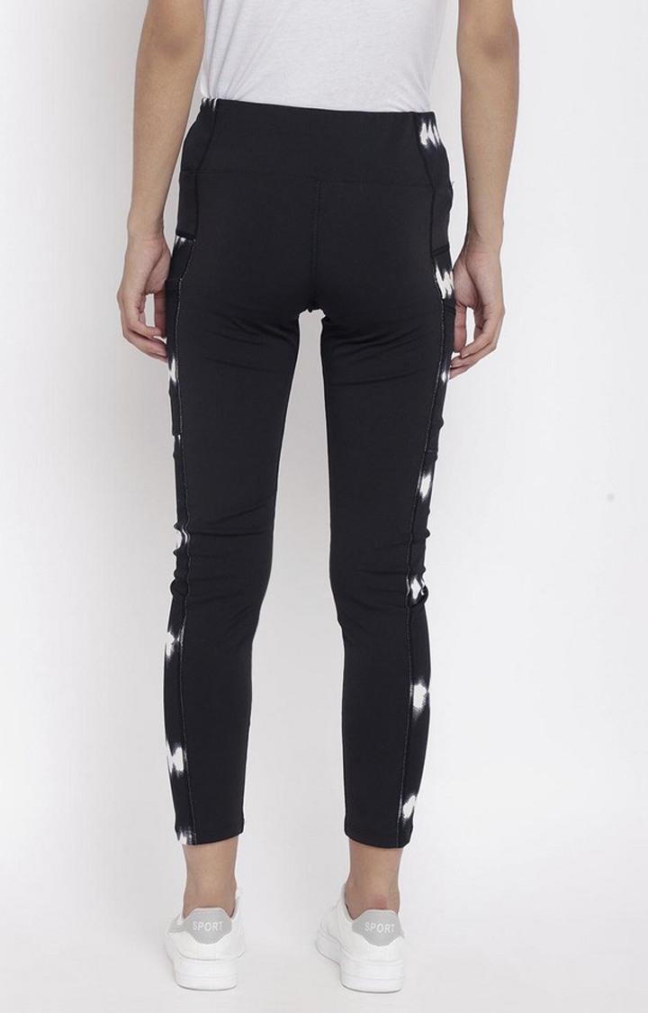 Women's  Black Printed Polyester Tights
