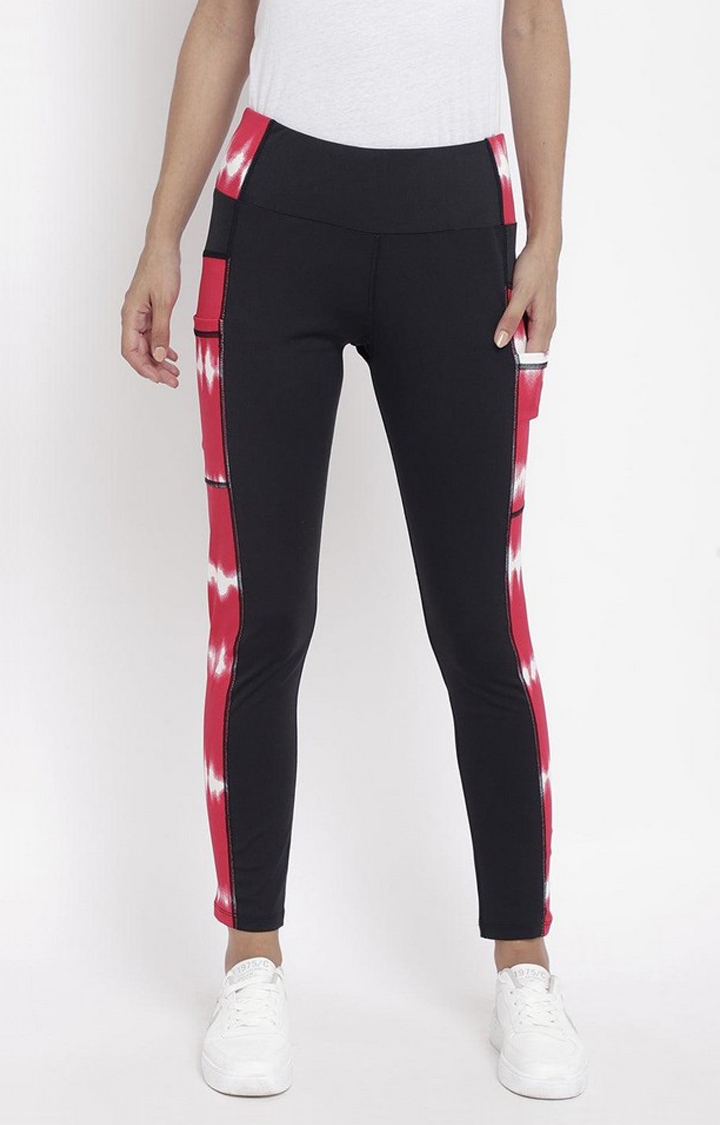 CHKOKKO | Women's  Red Printed Polyester Tights
