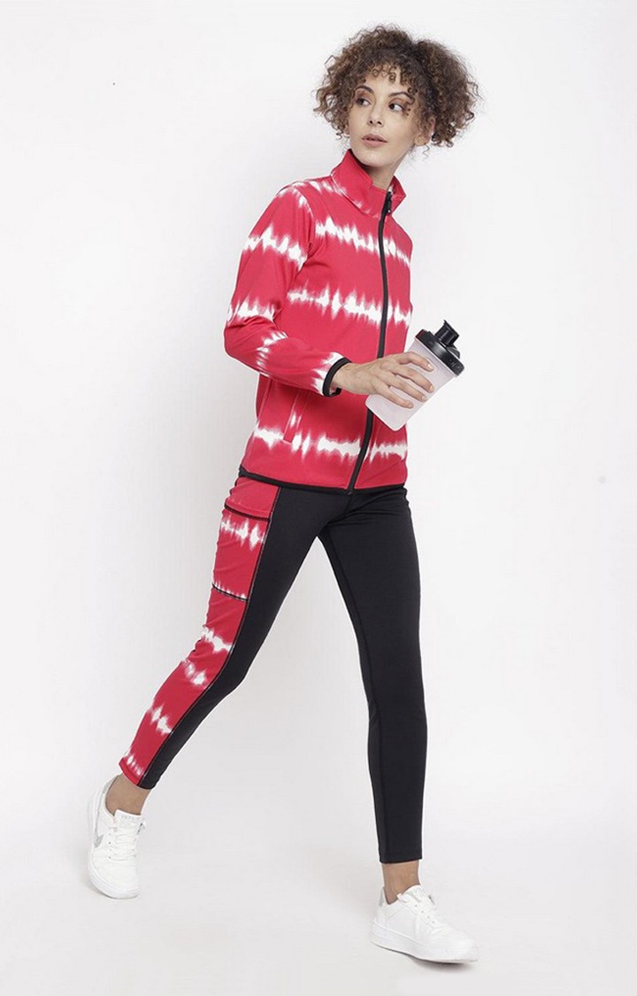 Women's  Red Printed Polyester Tights