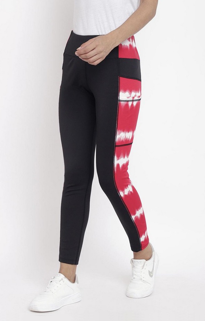 Women's  Red Printed Polyester Tights