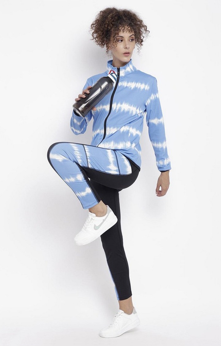 Women's  Blue Printed Polyester Tights