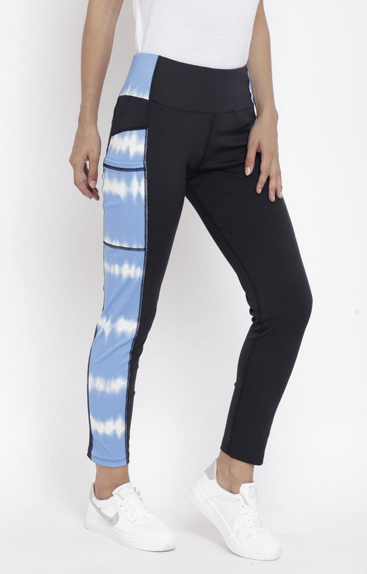 Women's  Blue Printed Polyester Tights