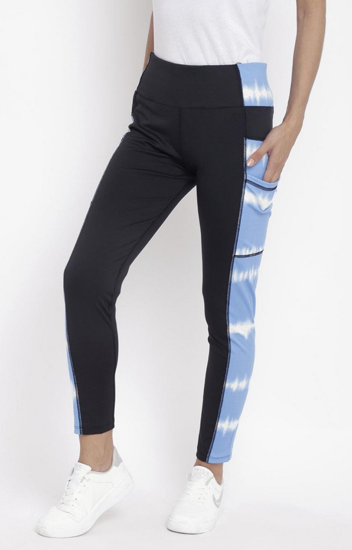 Women's  Blue Printed Polyester Tights