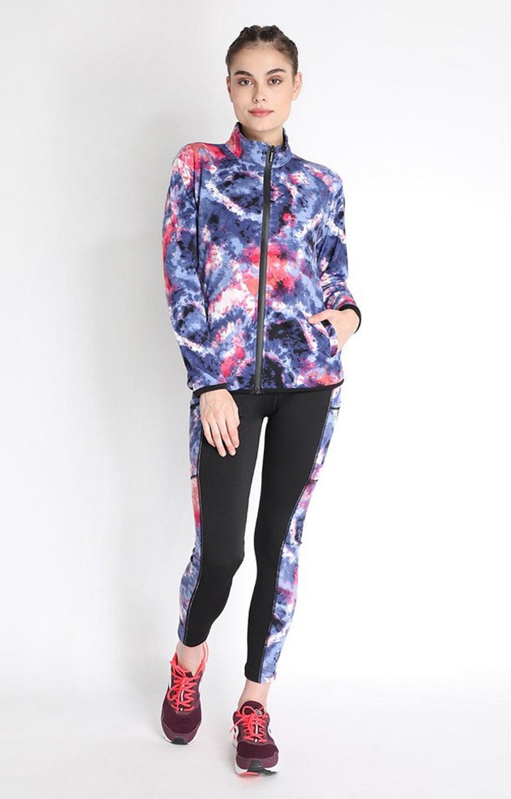 Women's  Blue Printed Polyester Tights