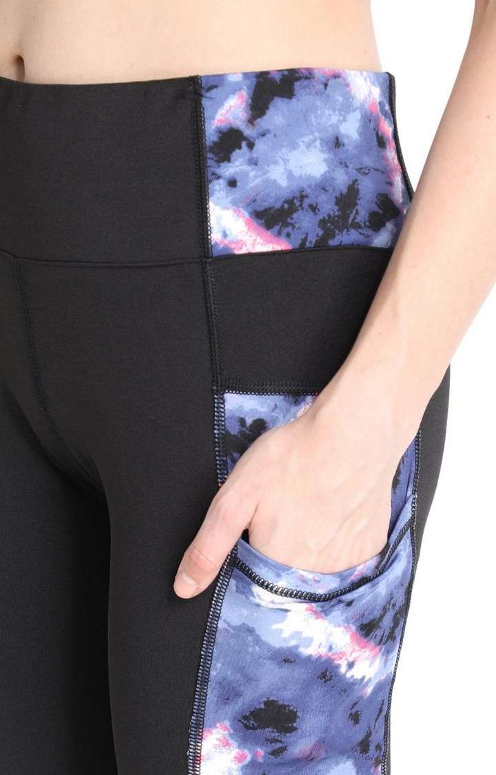 Women's  Blue Printed Polyester Tights