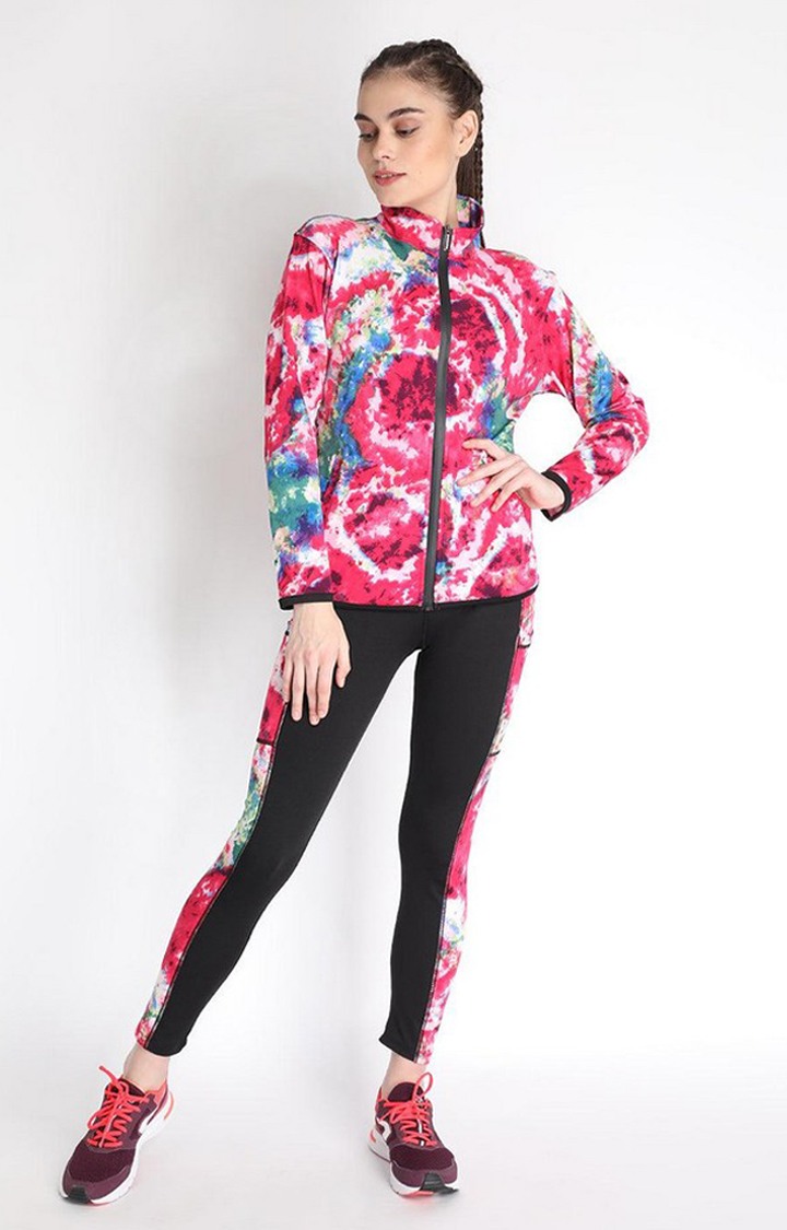 Women's  Pink Printed Polyester Tights