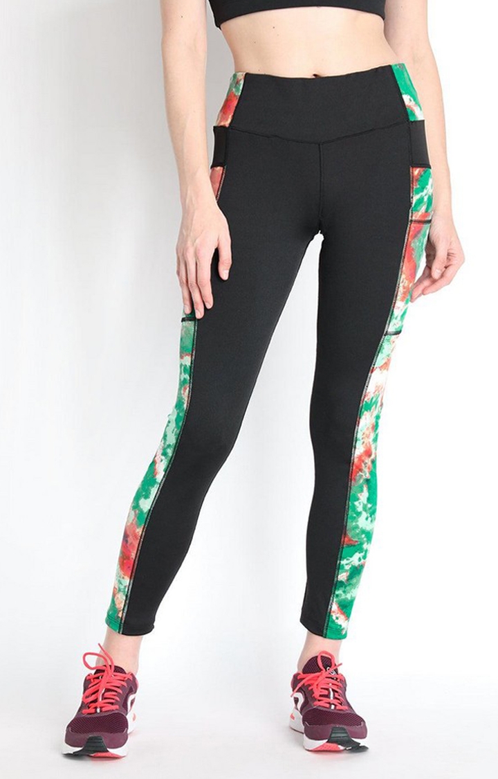 Women's  Green Printed Polyester Tights