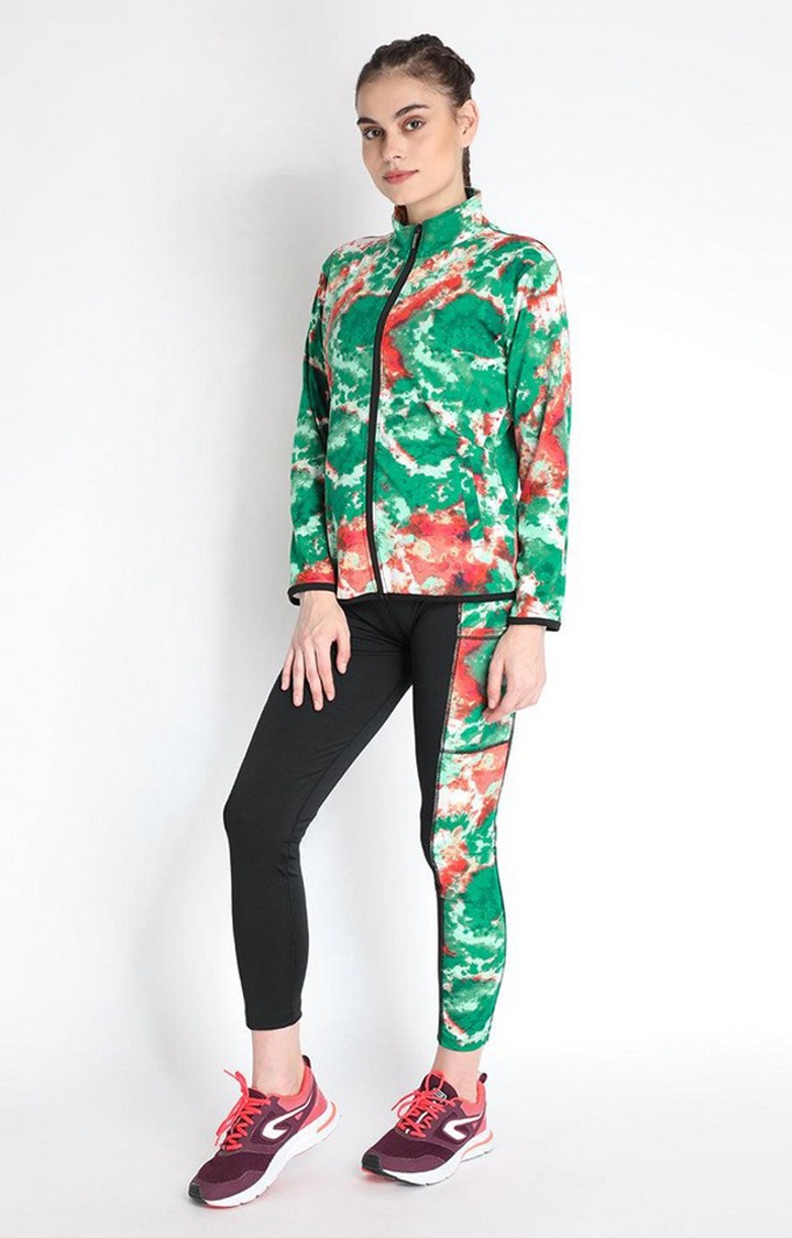 Women's  Green Printed Polyester Tights