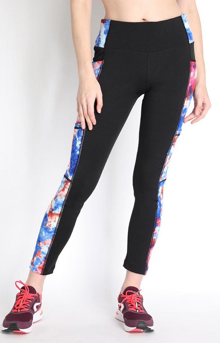 Women's  Blue Printed Polyester Tights