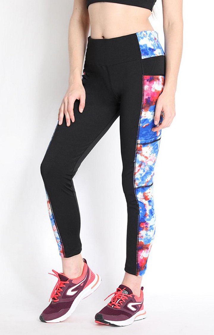 Women's  Blue Printed Polyester Tights