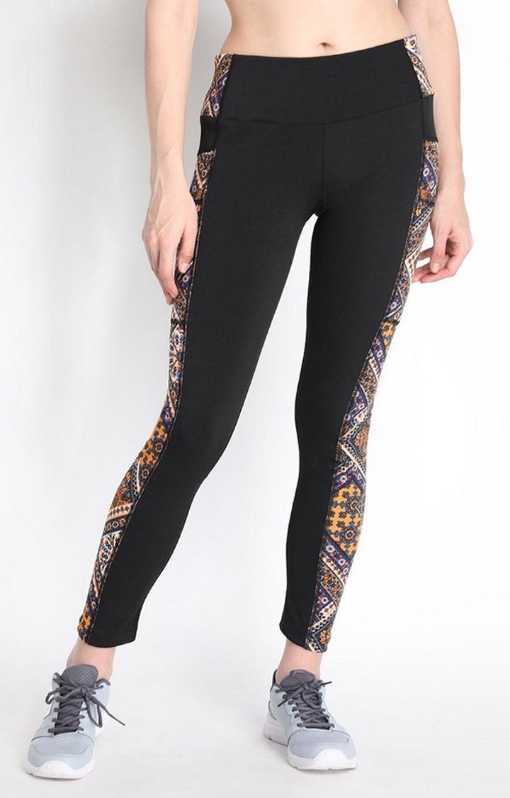 Women's  Yellow Printed Polyester Tights
