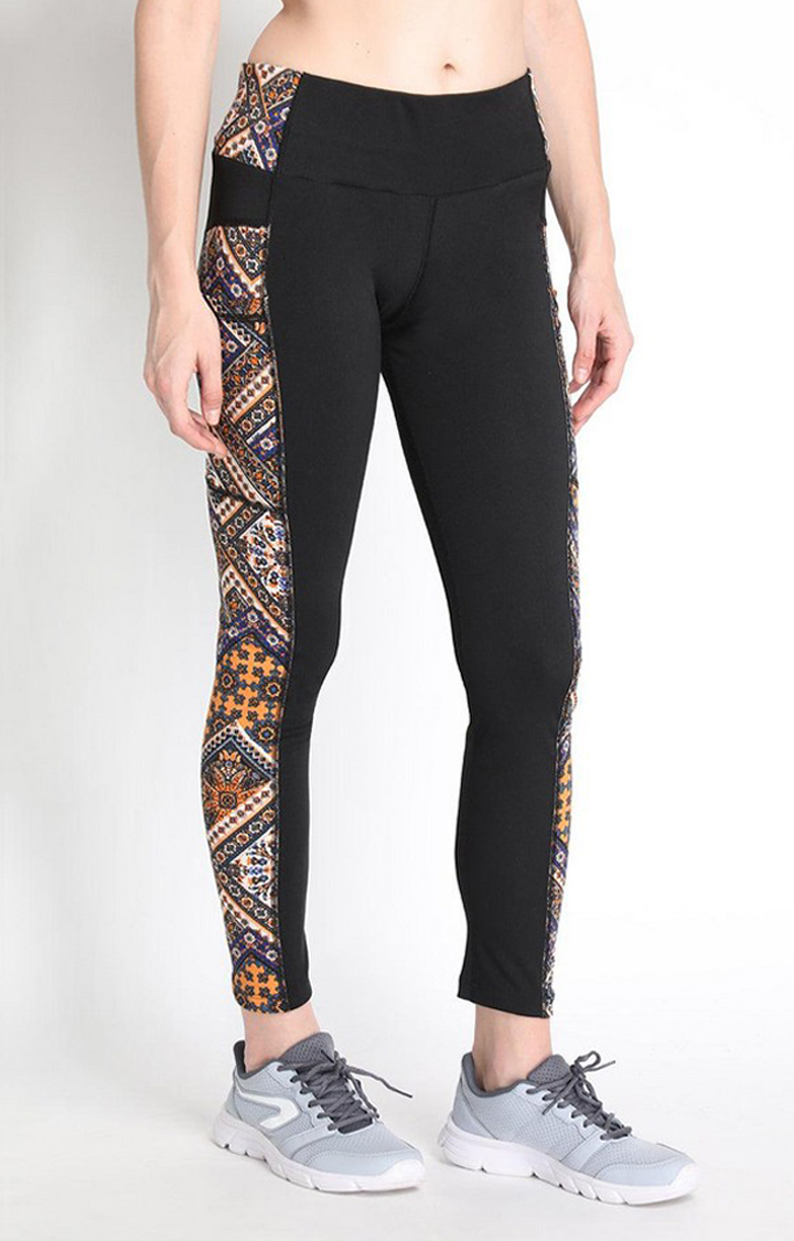Women's  Yellow Printed Polyester Tights
