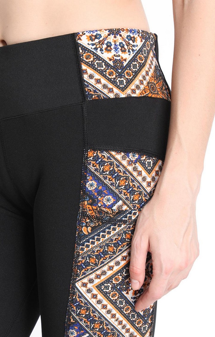 Women's  Yellow Printed Polyester Tights