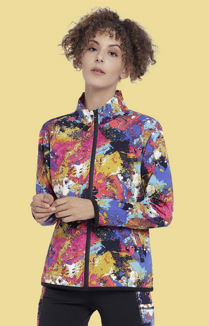 CHKOKKO | Women's Multicoloured Lightweight Printed Zipper Jacket