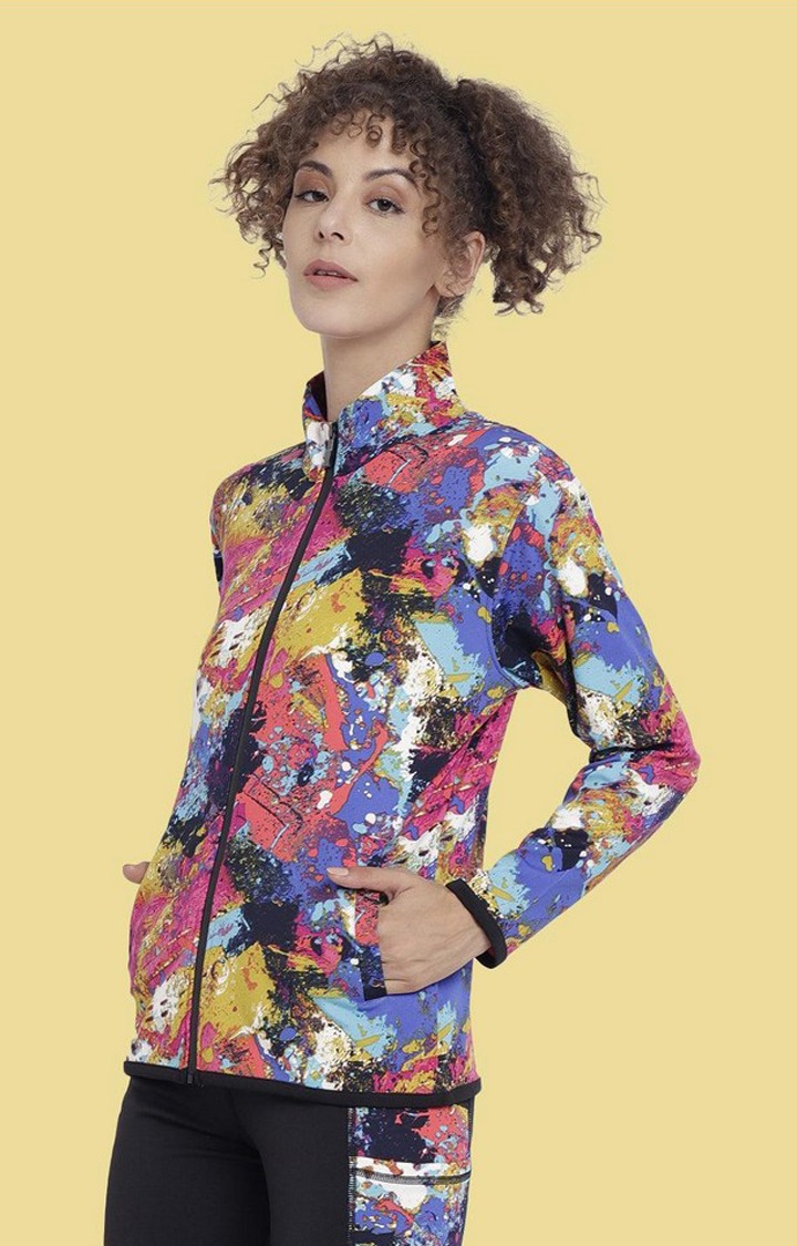 Women's Multicoloured Lightweight Printed Zipper Jacket