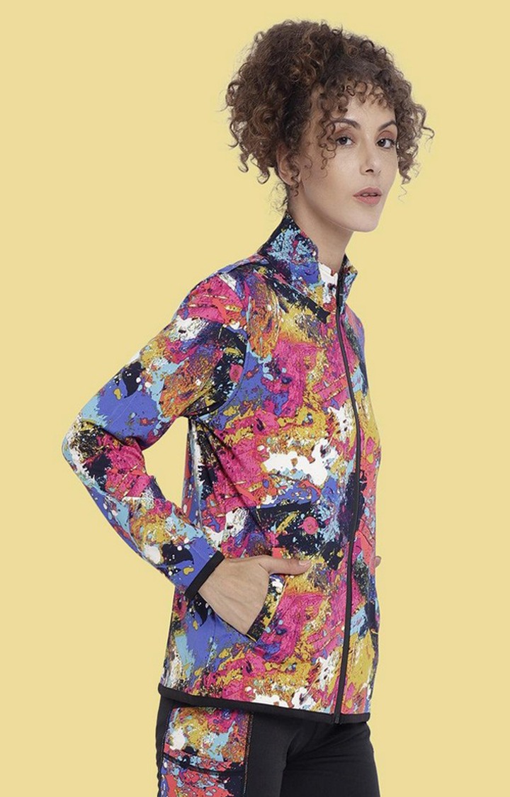 Women's Multicoloured Lightweight Printed Zipper Jacket