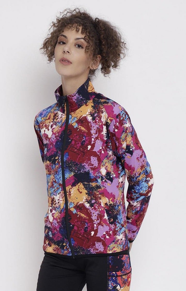 Women's Multicoloured Lightweight Printed Zipper Jacket