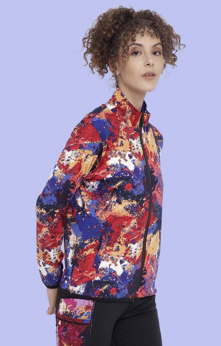 Women's Multicoloured Lightweight Printed Zipper Jacket