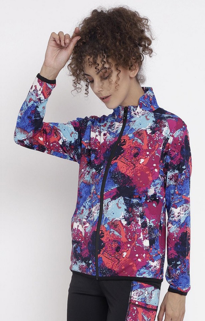 Women's Multicoloured Lightweight Printed Zipper Jacket
