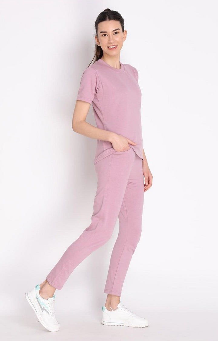 Women's Pink Cotton Blend Solid Co-ords