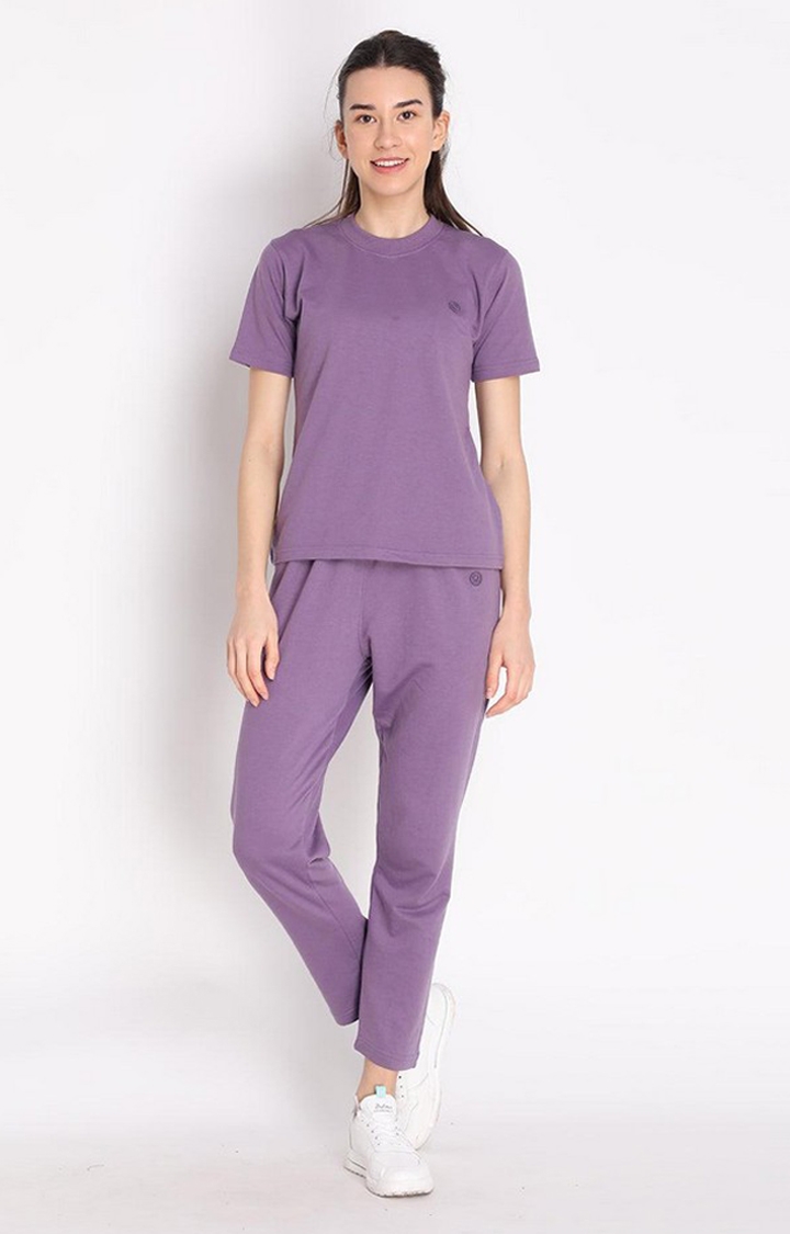 CHKOKKO | Women's Purple Cotton Blend Solid Co-ords