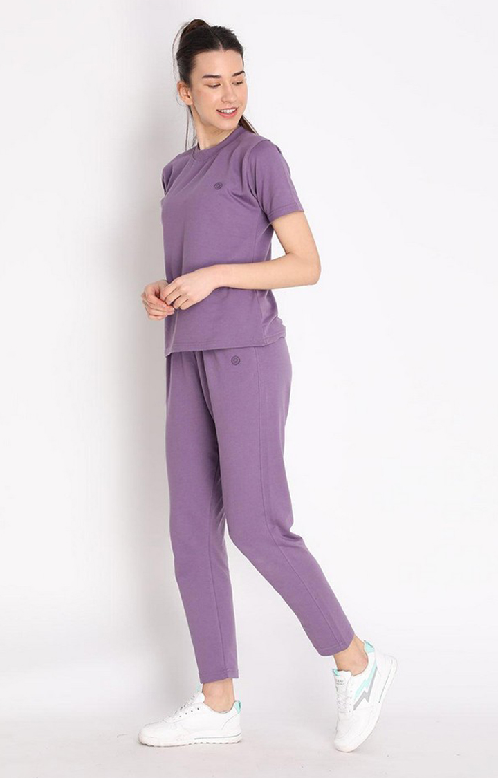 Women's Purple Cotton Blend Solid Co-ords
