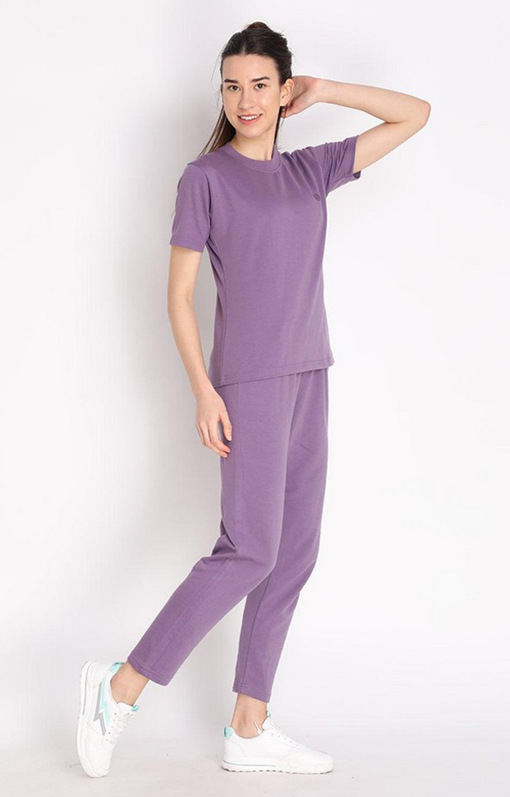 Women's Purple Cotton Blend Solid Co-ords