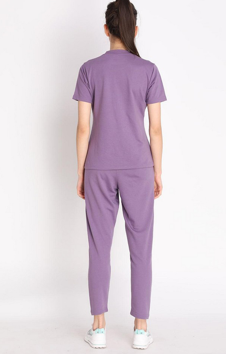 Women's Purple Cotton Blend Solid Co-ords