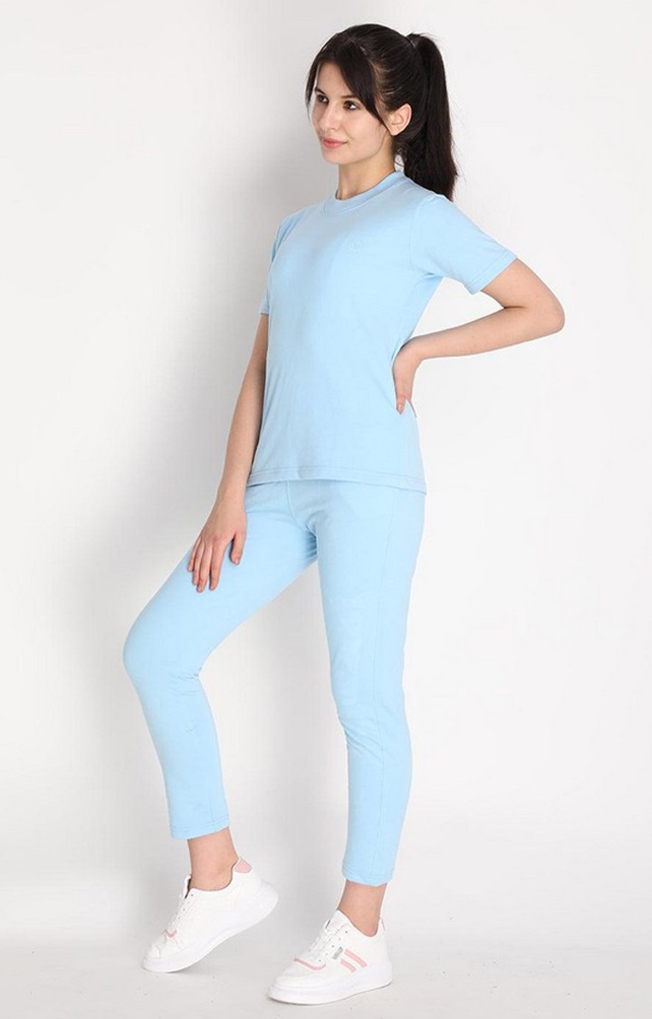 Women's Blue Cotton Blend Solid Co-ords