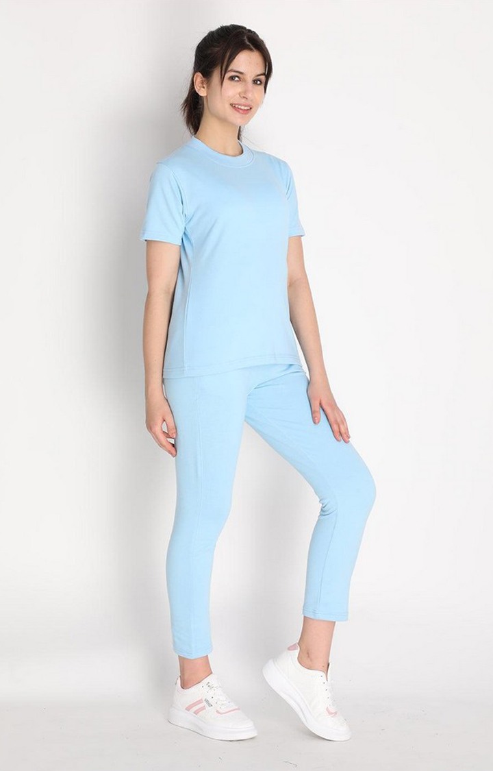 Women's Blue Cotton Blend Solid Co-ords