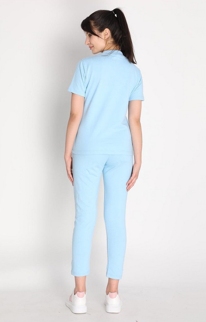 Women's Blue Cotton Blend Solid Co-ords