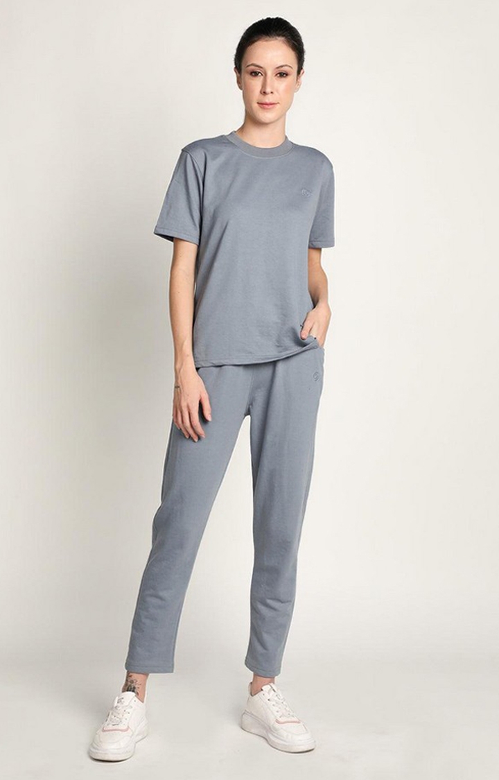 Women's Grey Cotton Blend Solid Co-ords