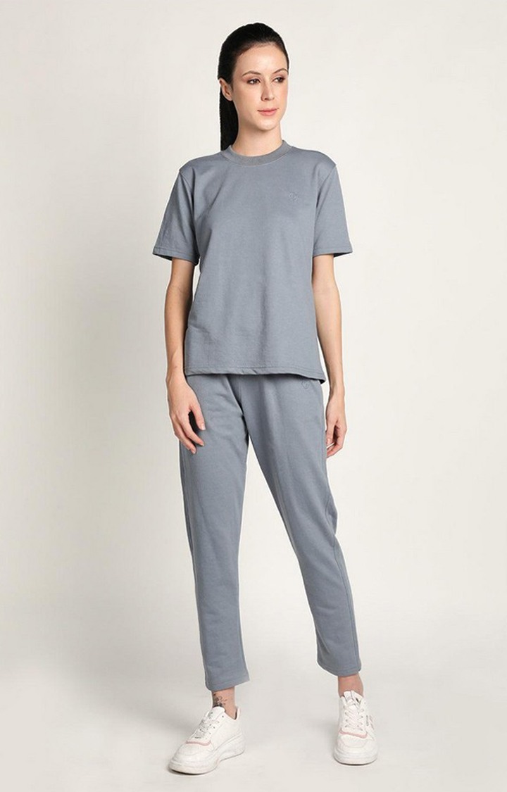 Women's Grey Cotton Blend Solid Co-ords