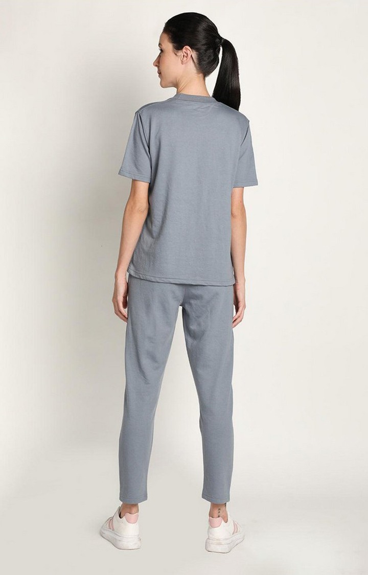 Women's Grey Cotton Blend Solid Co-ords