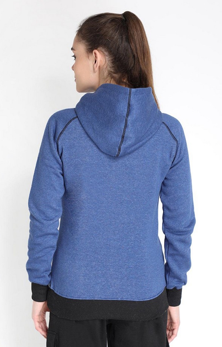 Women's Blue Fleece Winter Wear Hooded Sweatshirt