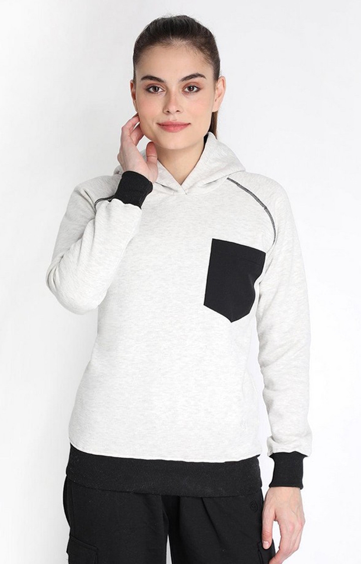 CHKOKKO | Women's Grey Winter Wear Polyester Hooded Sweatshirt