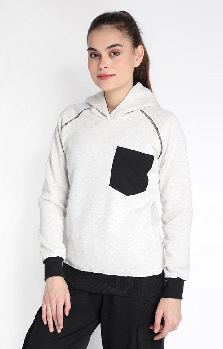 Women's Grey Winter Wear Polyester Hooded Sweatshirt