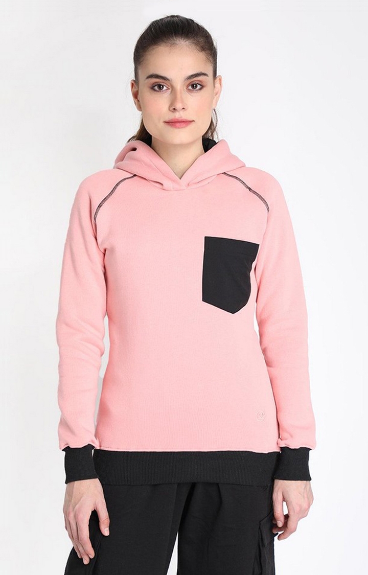 CHKOKKO | Women's Pink Winter Wear Polyester Hooded Sweatshirt