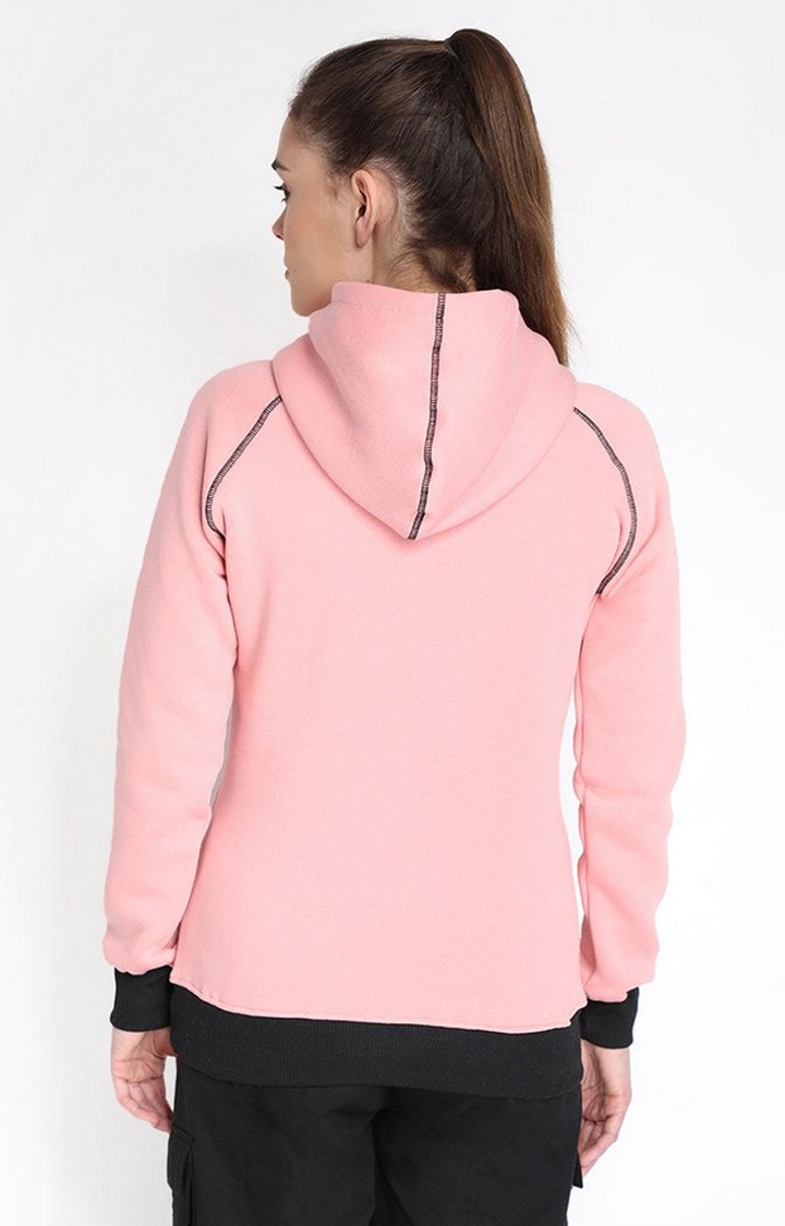Women's Pink Winter Wear Polyester Hooded Sweatshirt