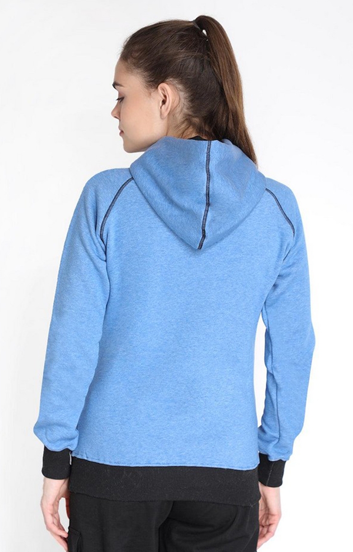 Women's Blue Winter Wear Hooded Polyester Sweatshirt