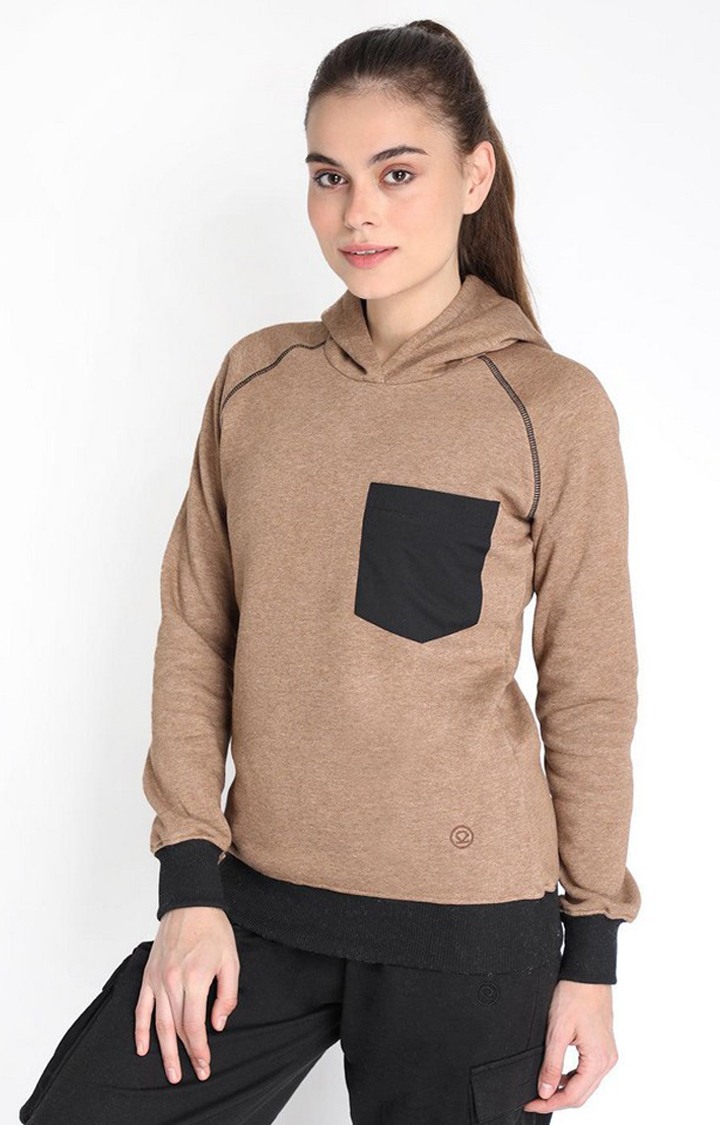 Women's Brown Winter Wear Polyester Hooded Sweatshirt