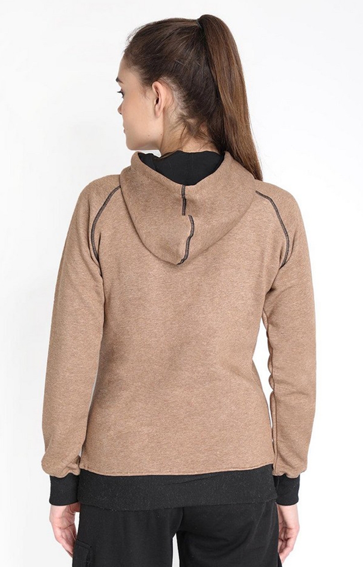 Women's Brown Winter Wear Polyester Hooded Sweatshirt