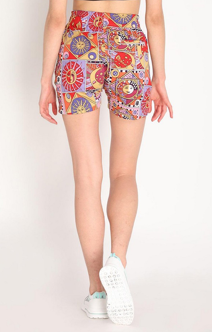 Women's  Gold Printed Polyester Activewear Shorts