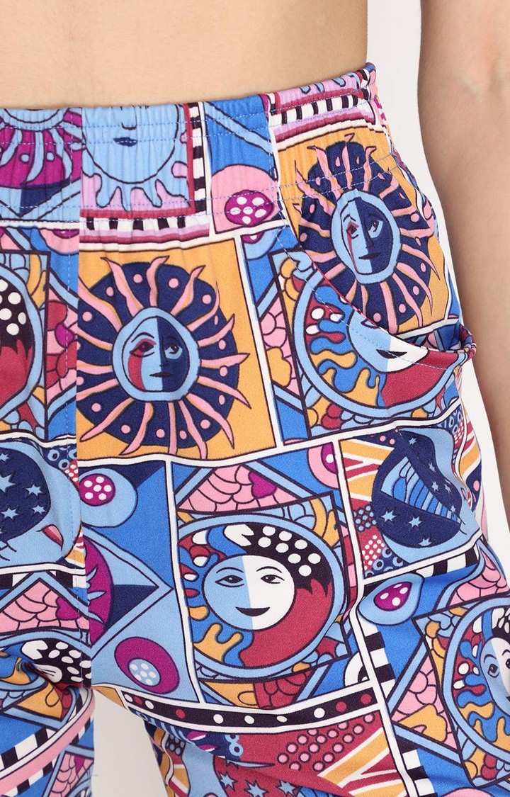Women's  Blue Printed Polyester Activewear Shorts