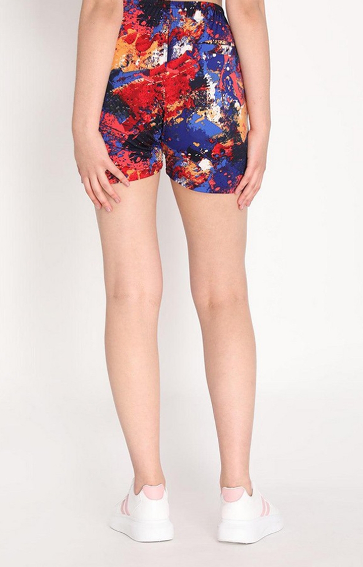 Women's  Red Printed Polyester Activewear Shorts