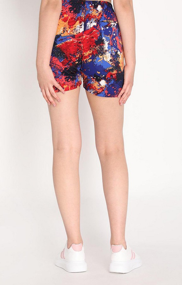 Women's  Red Printed Polyester Activewear Shorts