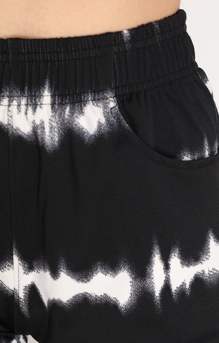 Women's  Black Printed Polyester Activewear Shorts
