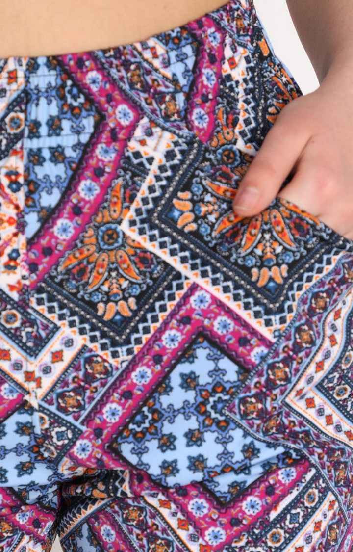Women's  Blue Printed Polyester Activewear Shorts